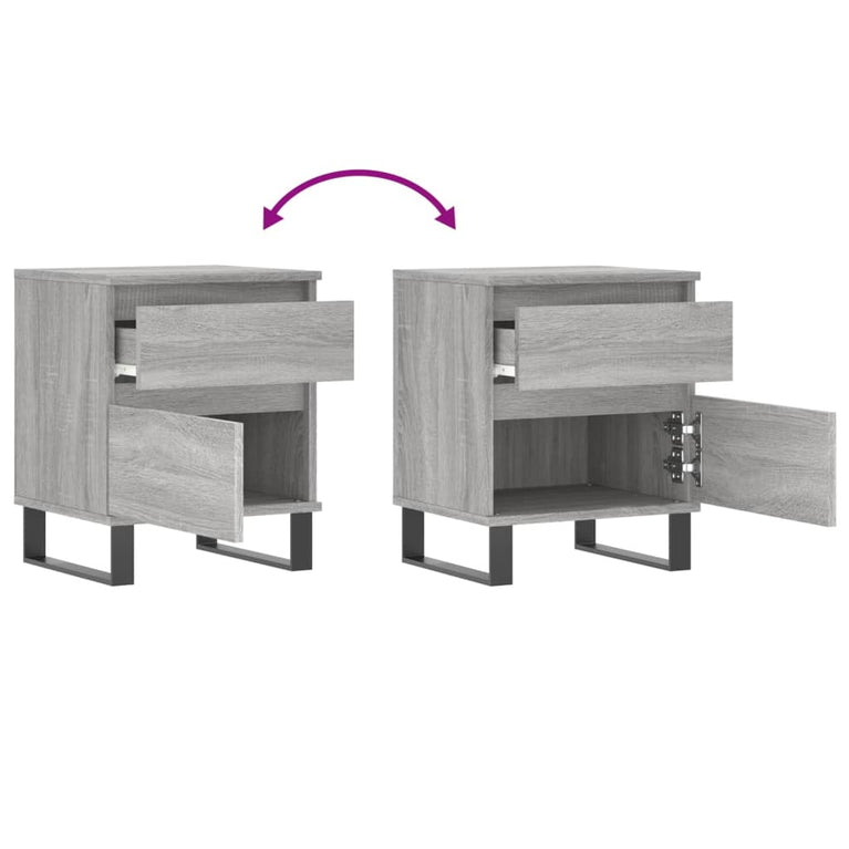 Nachtkastje 40x35x50 cm bewerkt hout grijs sonoma eikenkleurig MeubelReus