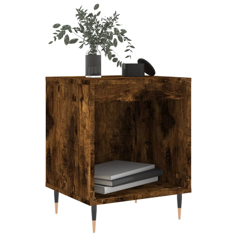 Nachtkastje 40x35x50 cm bewerkt hout gerookt eikenkleurig MeubelReus