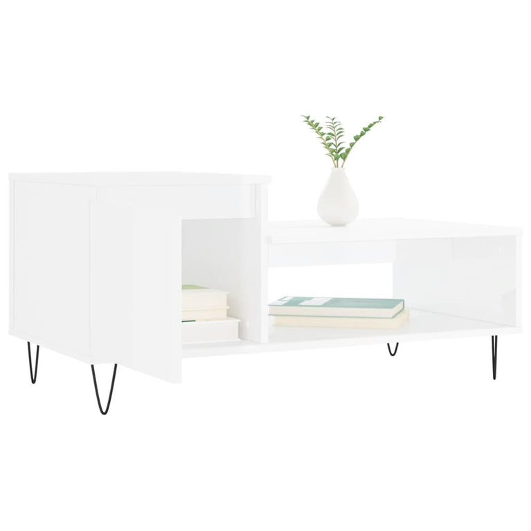 Salontafel 100x50x45 cm bewerkt hout hoogglans wit MeubelReus