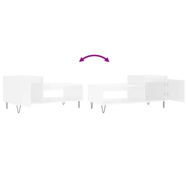 Salontafel 100x50x45 cm bewerkt hout hoogglans wit MeubelReus