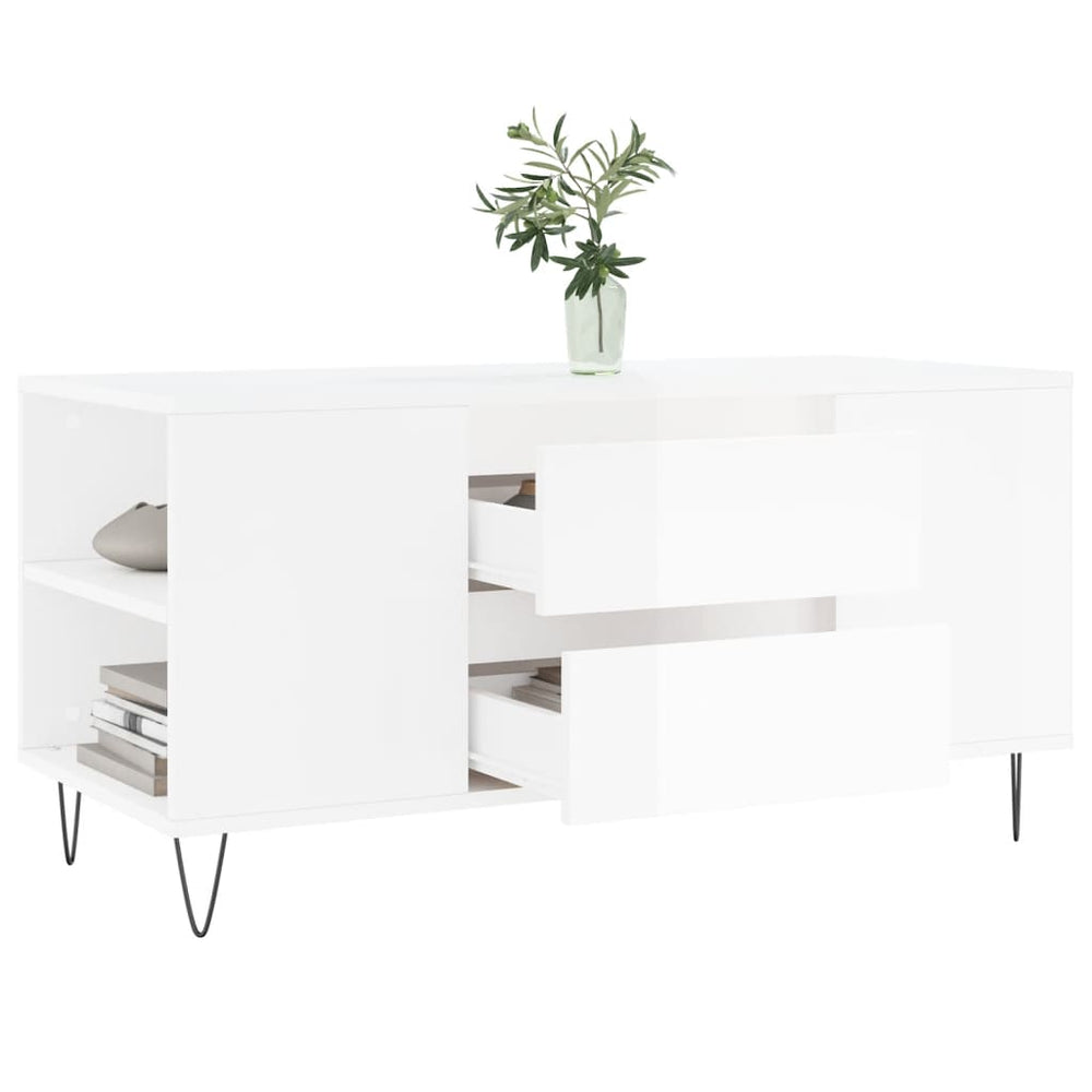Salontafel 102x44,5x50 cm bewerkt hout hoogglans wit MeubelReus