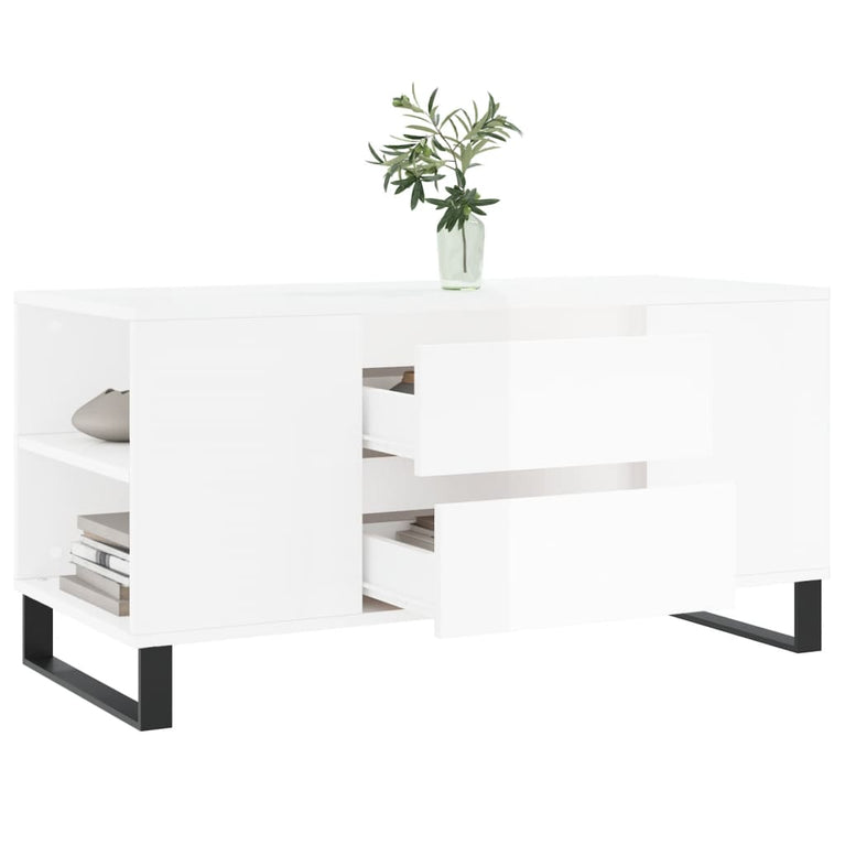 Salontafel 102x44,5x50 cm bewerkt hout hoogglans wit MeubelReus