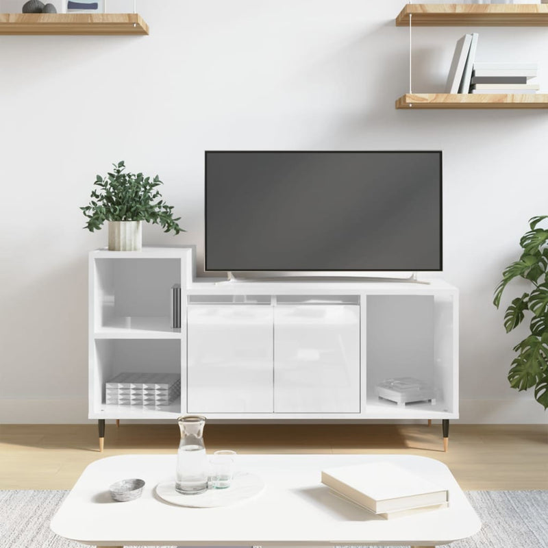 Tv-meubel 100x35x55 cm bewerkt hout hoogglans wit MeubelReus