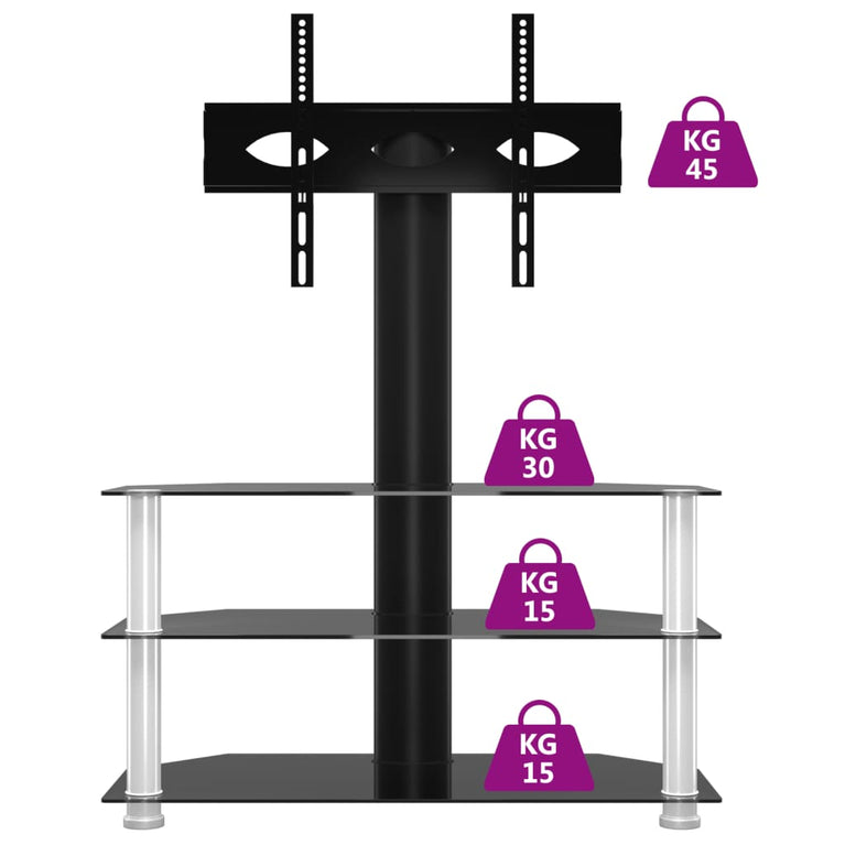 Tv-standaard hoek 3-laags voor 32-70 inch zwart en zilverkleur