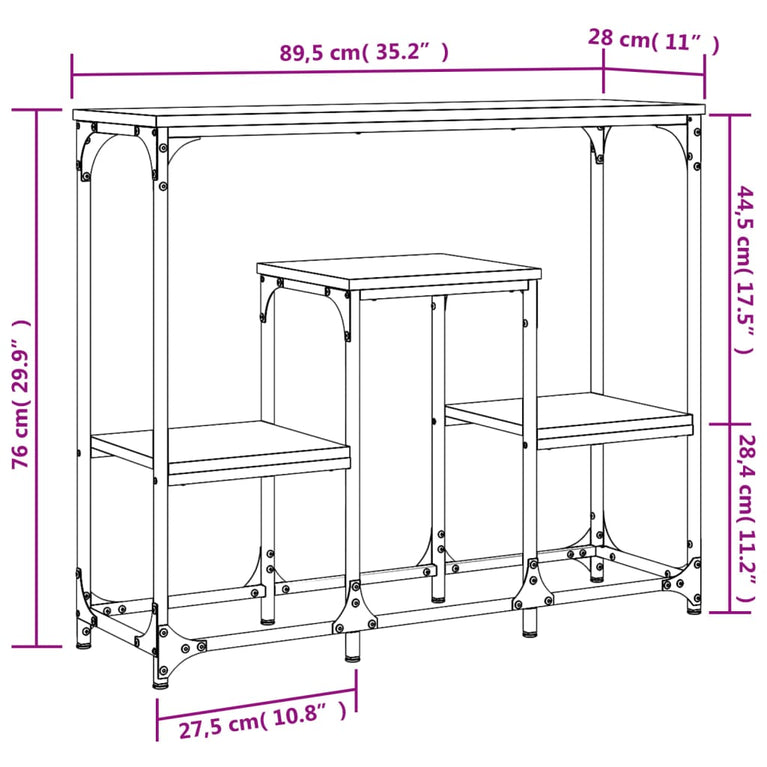 Wandtafel 89,5x28x76 cm bewerkt hout gerookt eikenkleurig MeubelReus