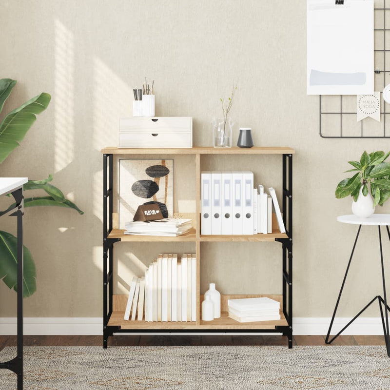 Boekenrek 78,5x33x82 cm bewerkt hout en ijzer sonoma eikenkleur MeubelReus