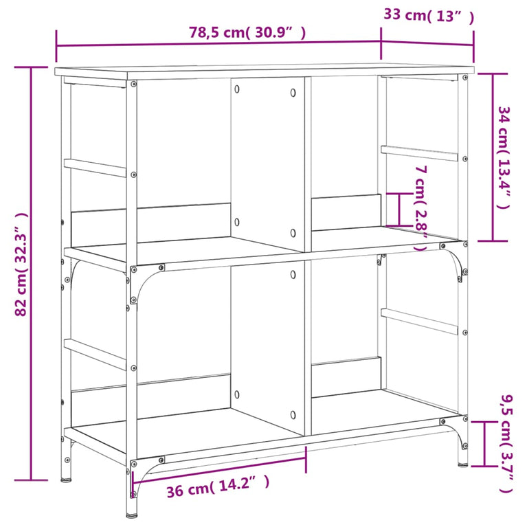 Boekenrek 78,5x33x82 cm bewerkt hout gerookt eikenkleurig MeubelReus