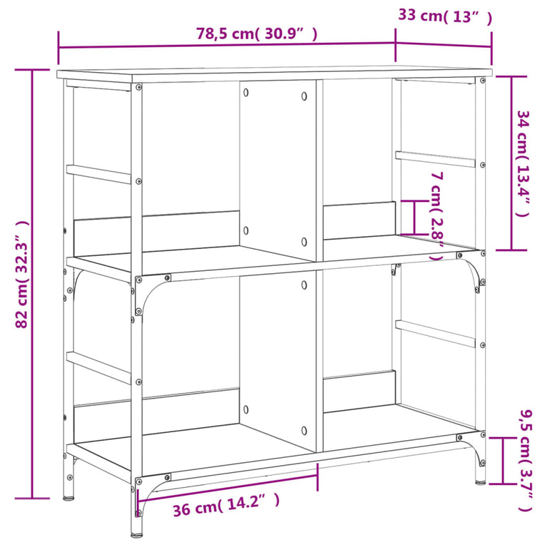 Boekenrek 78,5x33x82 cm bewerkt hout grijs sonoma eikenkleur MeubelReus