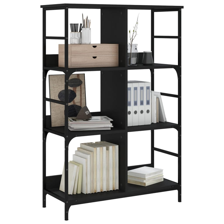 Boekenrek 78,5x33x117,5 cm bewerkt hout zwart MeubelReus