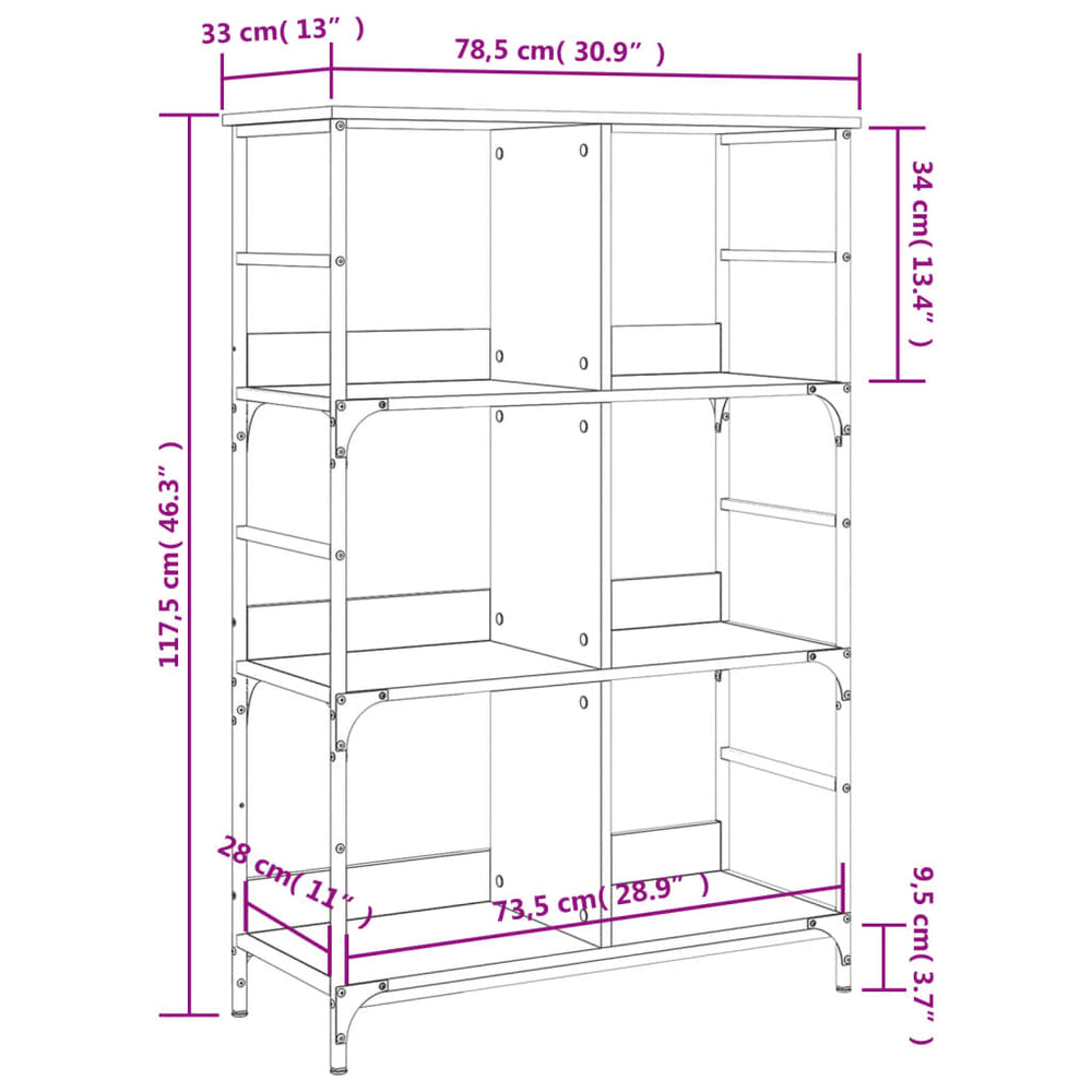 Boekenrek 78,5x33x117,5 cm bewerkt hout gerookt eikenkleurig MeubelReus