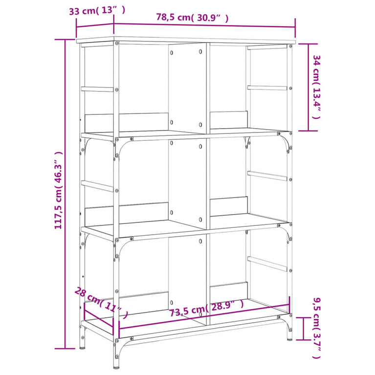 Boekenrek 78,5x33x117,5 cm bewerkt hout gerookt eikenkleurig MeubelReus