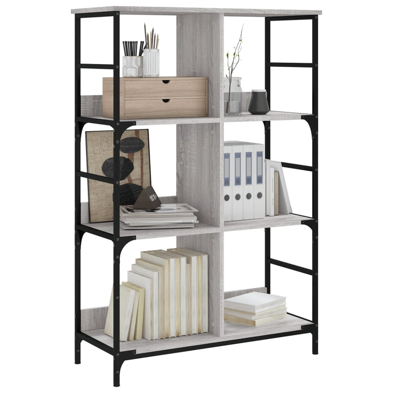 Boekenrek 78,5x33x117,5 cm bewerkt hout grijs sonoma eikenkleur MeubelReus