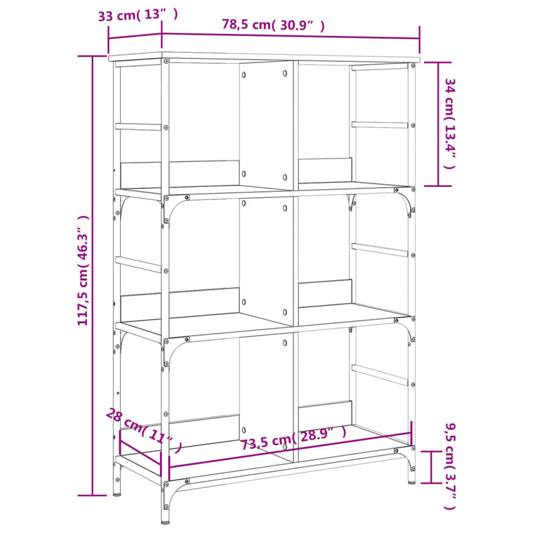 Boekenrek 78,5x33x117,5 cm bewerkt hout bruin eikenkleur MeubelReus