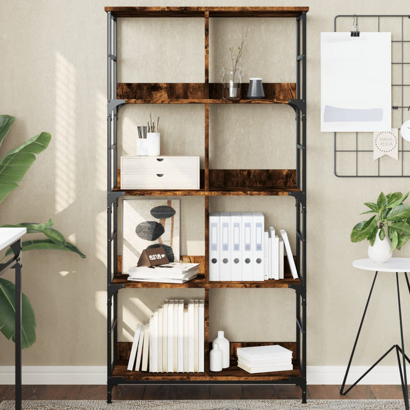 Boekenrek 78,5x33x153 cm bewerkt hout gerookt eikenkleurig MeubelReus