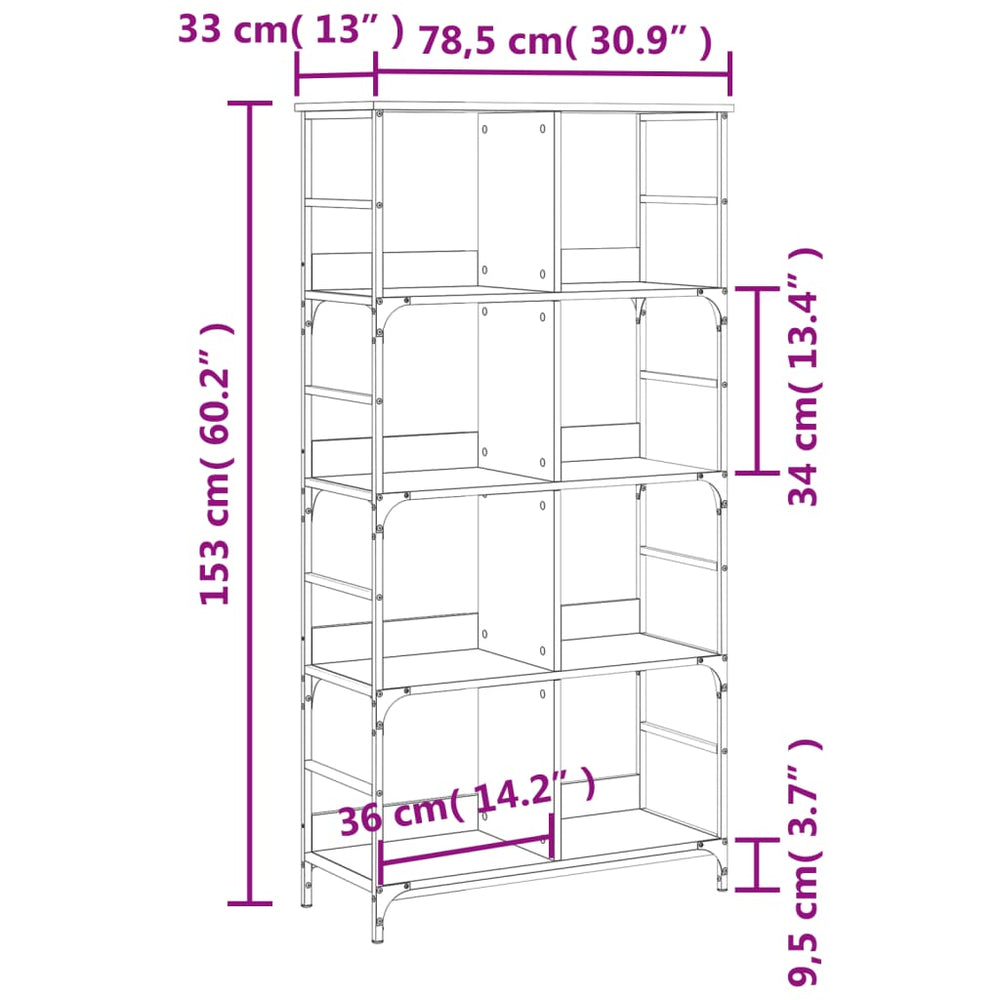 Boekenrek 78,5x33x153 cm bewerkt hout grijs sonoma eikenkleur MeubelReus