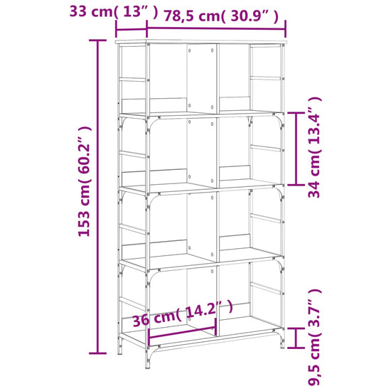 Boekenrek 78,5x33x153 cm bewerkt hout bruin eikenkleur MeubelReus