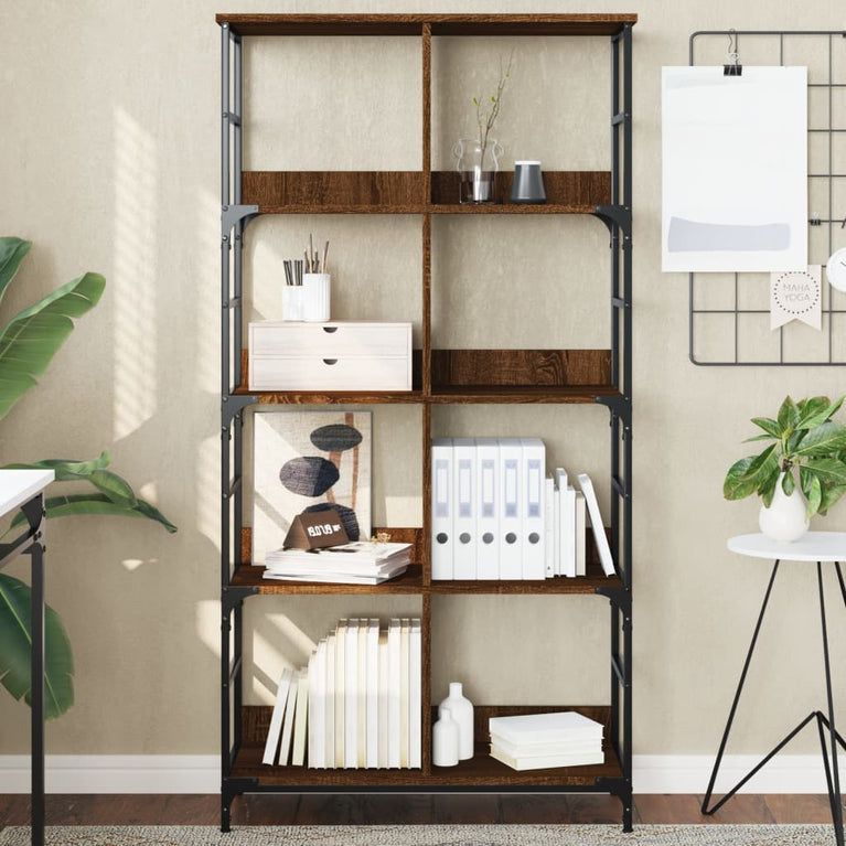 Boekenrek 78,5x33x153 cm bewerkt hout bruin eikenkleur MeubelReus