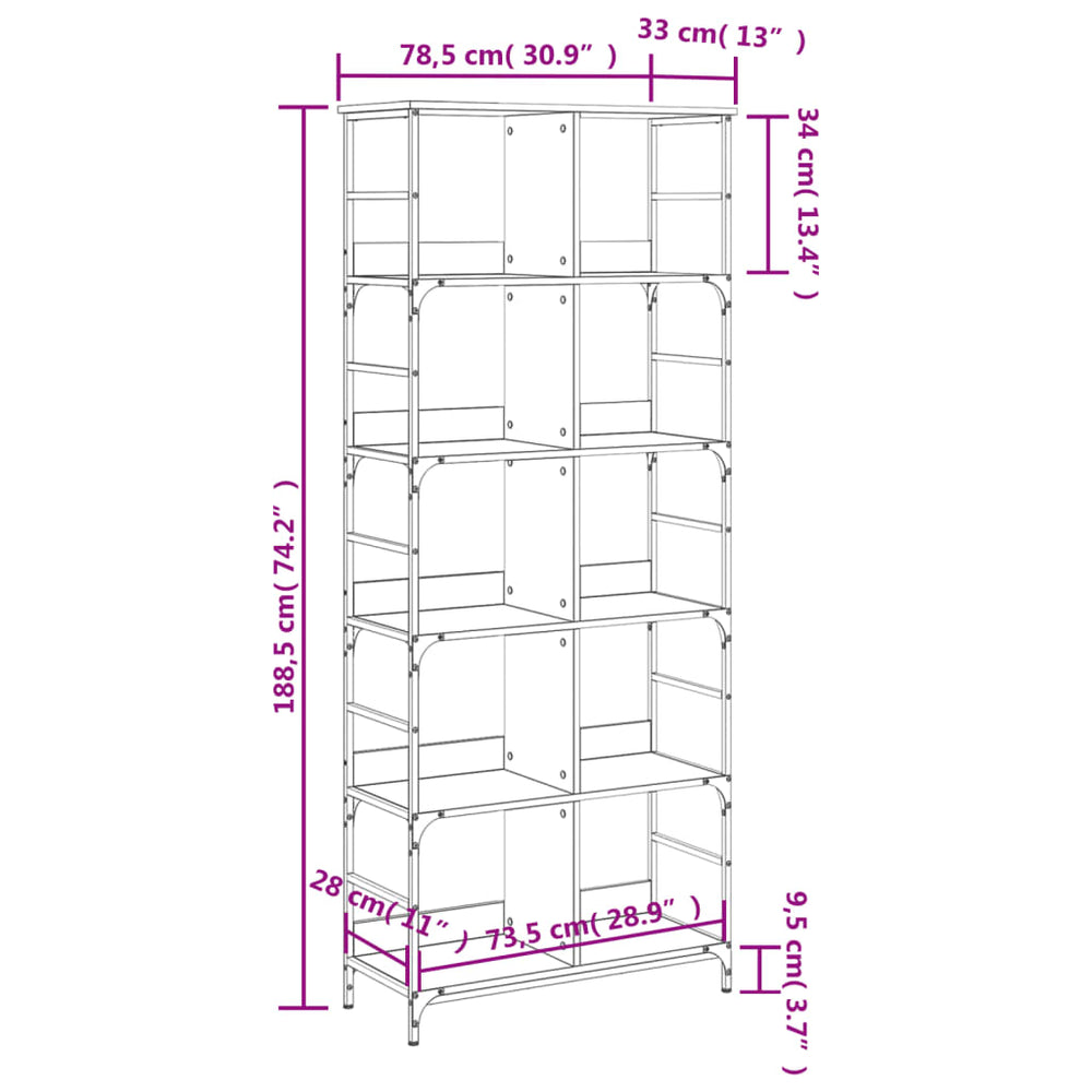 Boekenrek 78,5x33x188,5 cm bewerkt hout zwart MeubelReus
