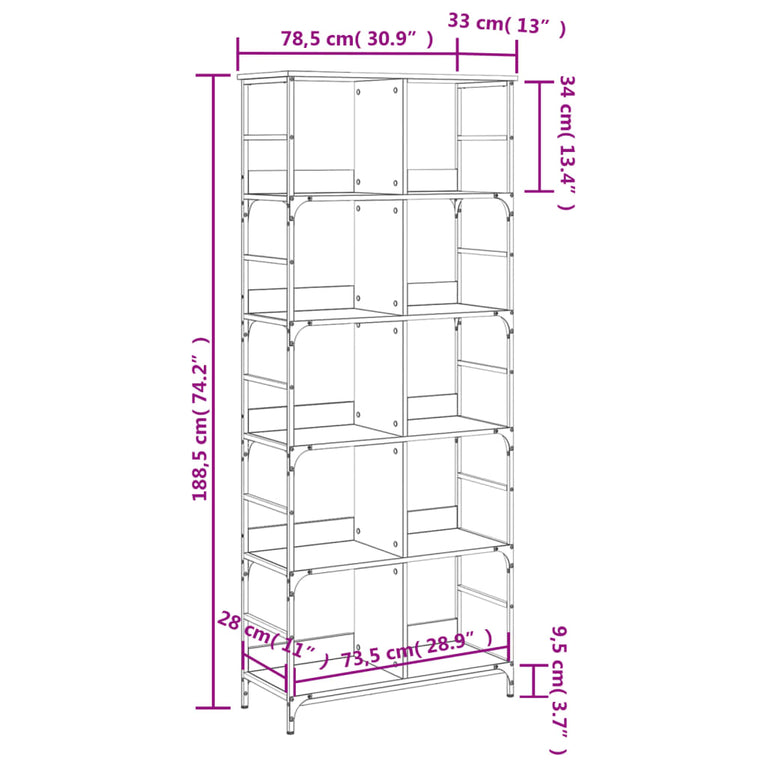 Boekenrek 78,5x33x188,5 cm bewerkt hout zwart MeubelReus