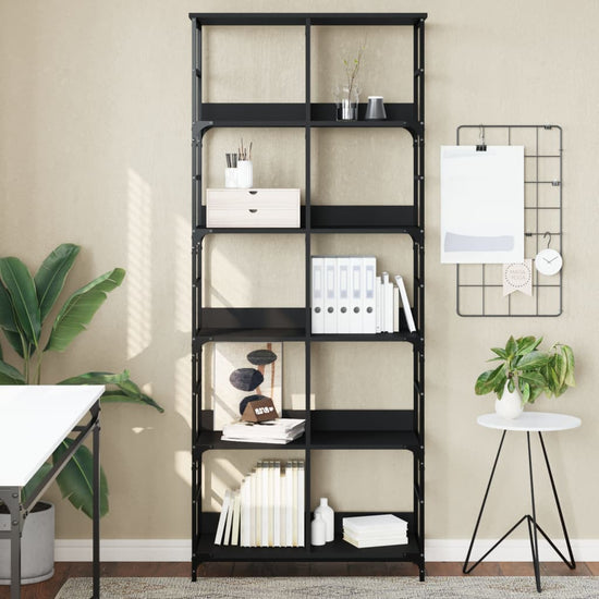 Boekenrek 78,5x33x188,5 cm bewerkt hout zwart MeubelReus