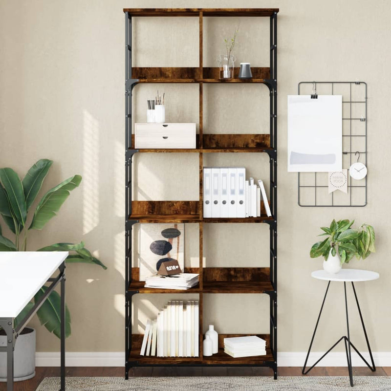 Boekenrek 78,5x33x188,5 cm bewerkt hout gerookt eikenkleurig MeubelReus