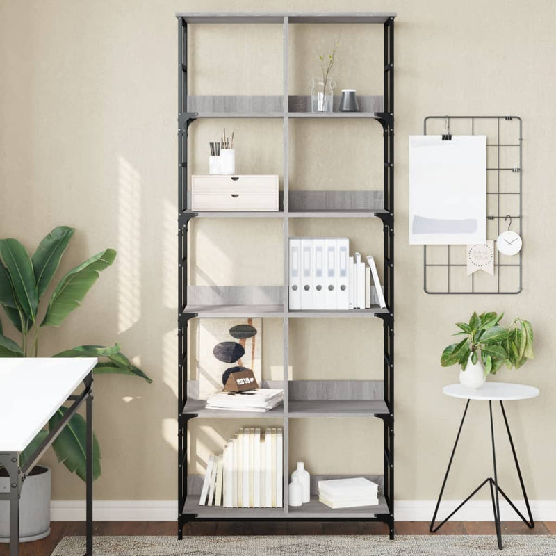 Boekenrek 78,5x33x188,5 cm bewerkt hout grijs sonoma eikenkleur MeubelReus