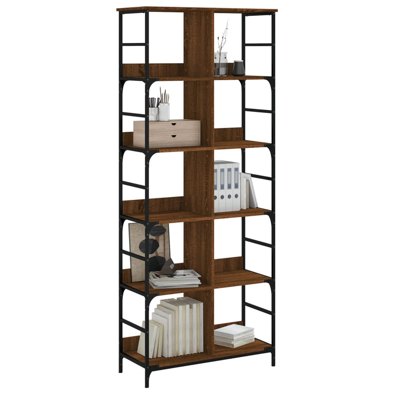 Boekenrek 78,5x33x188,5 cm bewerkt hout bruin eikenkleur MeubelReus
