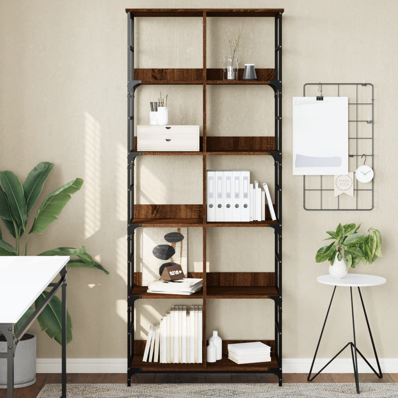 Boekenrek 78,5x33x188,5 cm bewerkt hout bruin eikenkleur MeubelReus