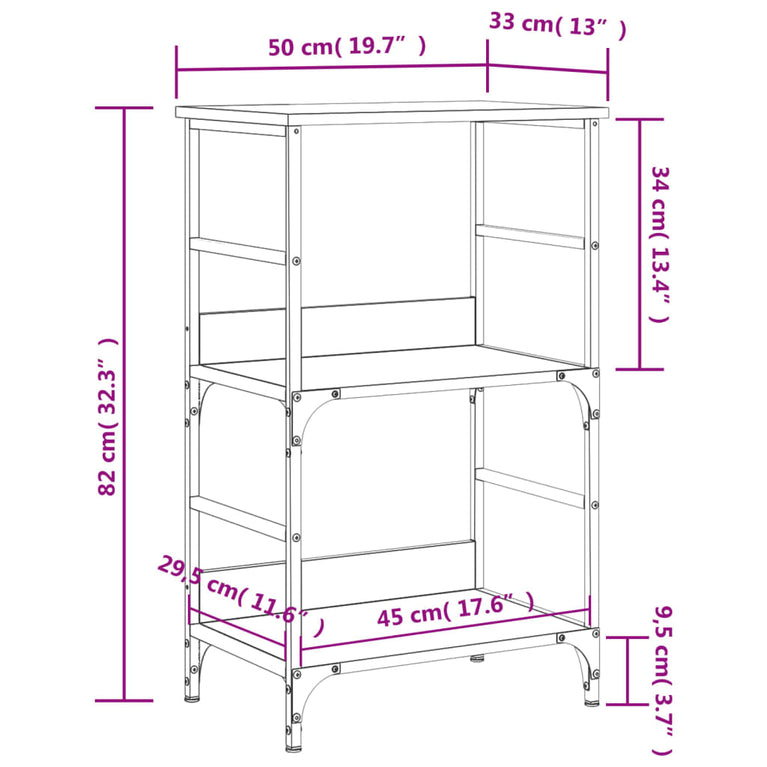 Boekenrek 50x33x82 cm bewerkt hout bruin eikenkleur MeubelReus