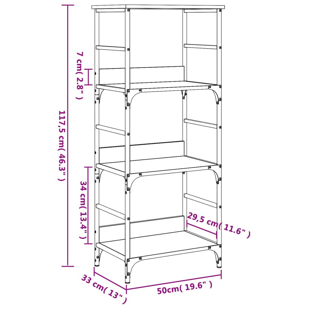 Boekenrek 50x33x117,5 cm bewerkt hout gerookt eikenkleurig MeubelReus