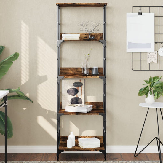 Boekenrek 50x33x153 cm bewerkt hout gerookt eikenkleurig MeubelReus