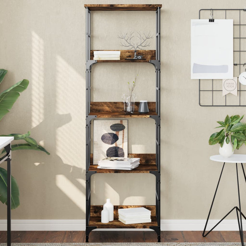Boekenrek 50x33x153 cm bewerkt hout gerookt eikenkleurig MeubelReus