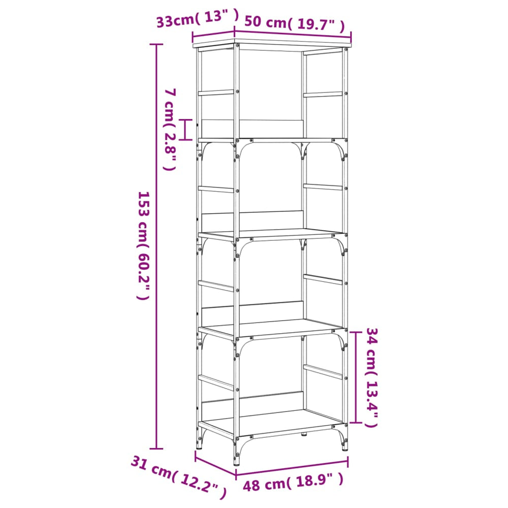 Boekenrek 50x33x153 cm bewerkt hout grijs sonoma eikenkleurig MeubelReus