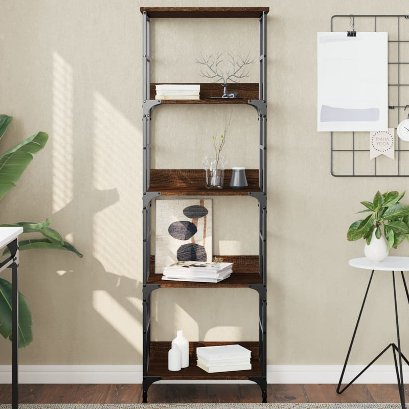 Boekenrek 50x33x153 cm bewerkt hout bruin eikenkleur MeubelReus