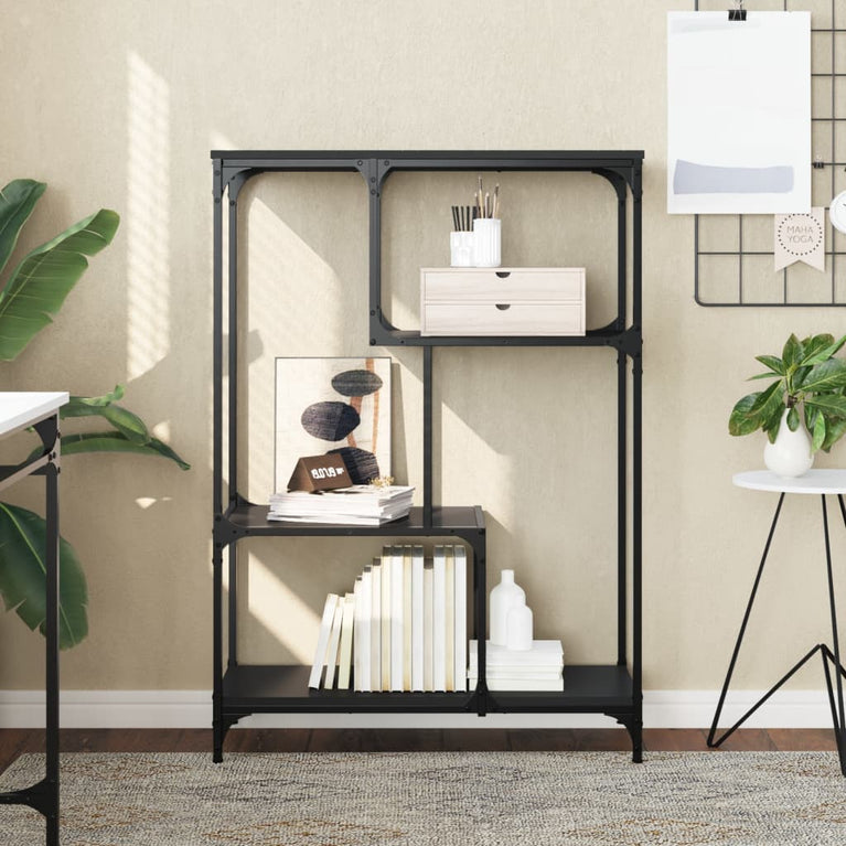Boekenrek 81x36x115 cm bewerkt hout en staal zwart MeubelReus