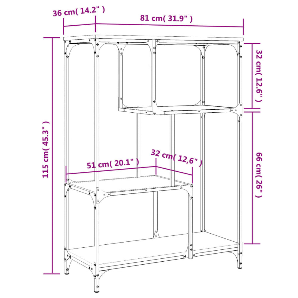 Boekenrek 81x36x115 cm bewerkt hout en staal sonoma eikenkleur MeubelReus