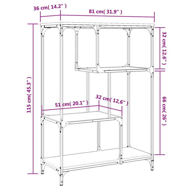 Boekenrek 81x36x115 cm bewerkt hout en staal sonoma eikenkleur MeubelReus