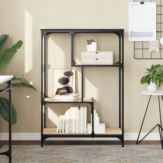 Boekenrek 81x36x115 cm bewerkt hout en staal sonoma eikenkleur MeubelReus
