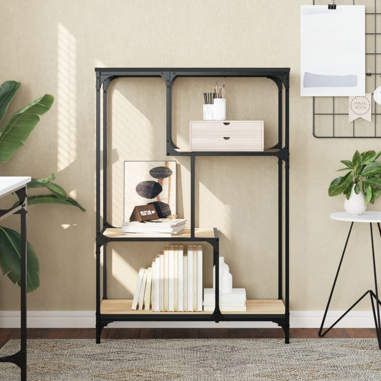 Boekenrek 81x36x115 cm bewerkt hout en staal sonoma eikenkleur MeubelReus