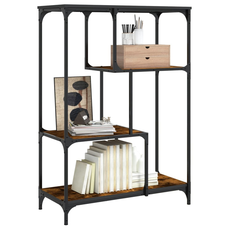 Boekenrek 81x36x115 cm bewerkt hout en staal gerookt eikenkleur MeubelReus