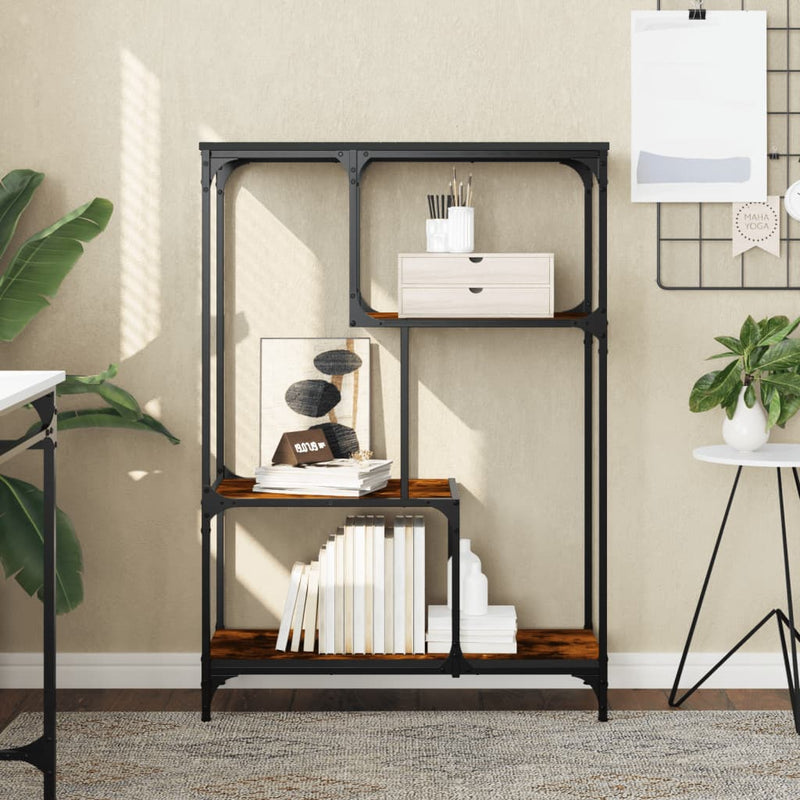 Boekenrek 81x36x115 cm bewerkt hout en staal gerookt eikenkleur MeubelReus