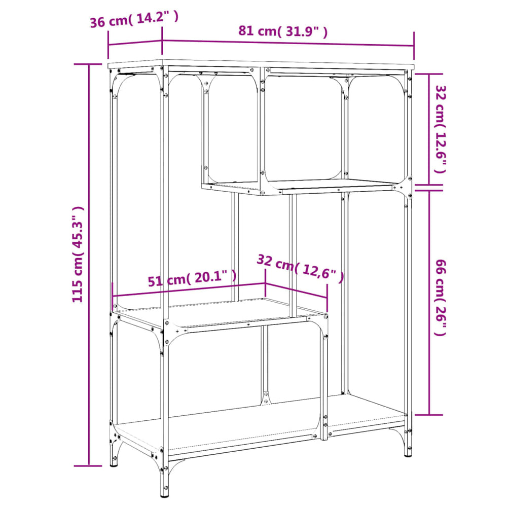 Boekenrek 81x36x115 cm bewerkt hout en staal grijs sonoma MeubelReus