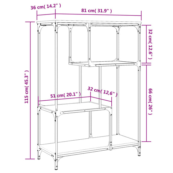 Boekenrek 81x36x115 cm bewerkt hout en staal grijs sonoma MeubelReus
