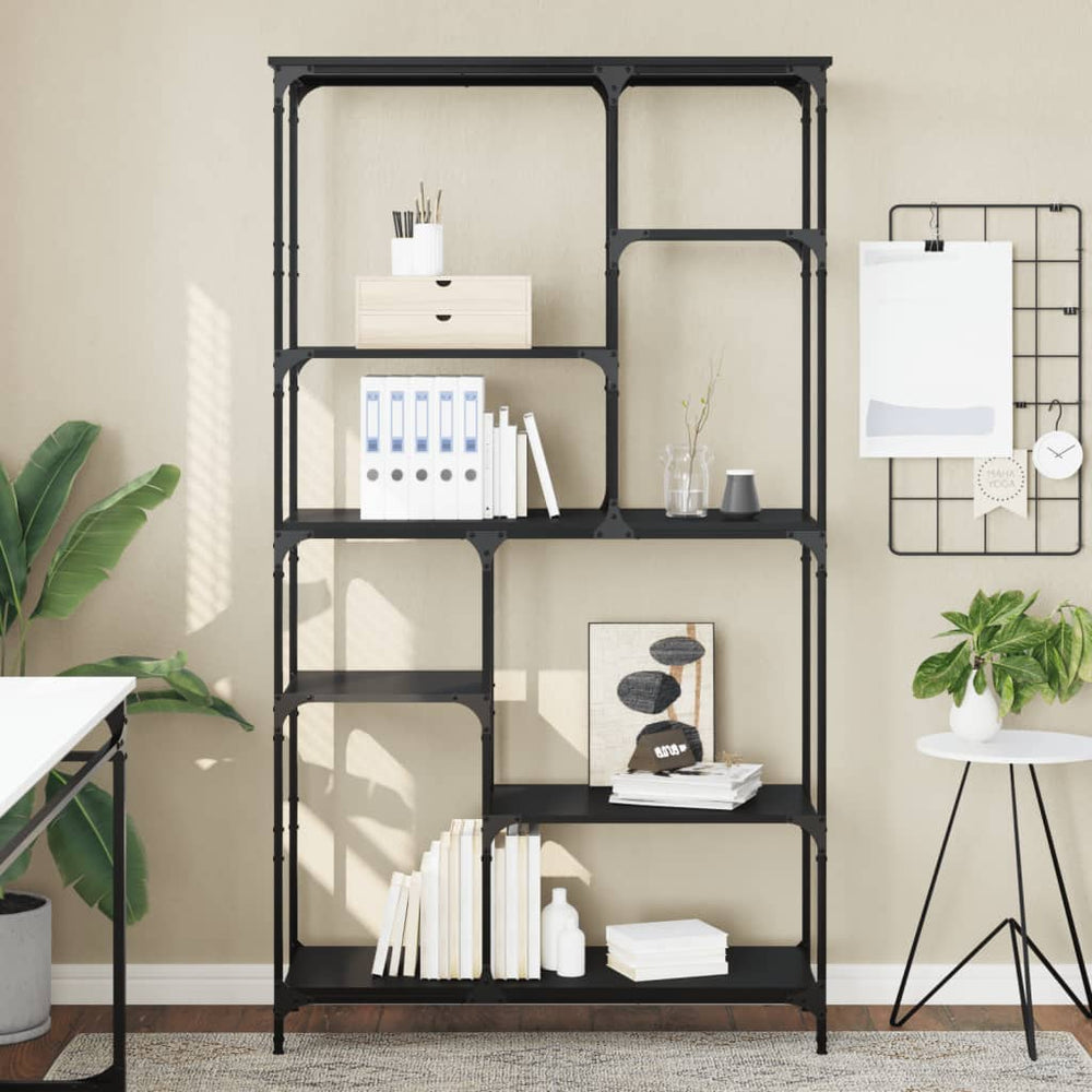 Boekenrek 99x35,5x176 cm bewerkt hout en staal zwart MeubelReus