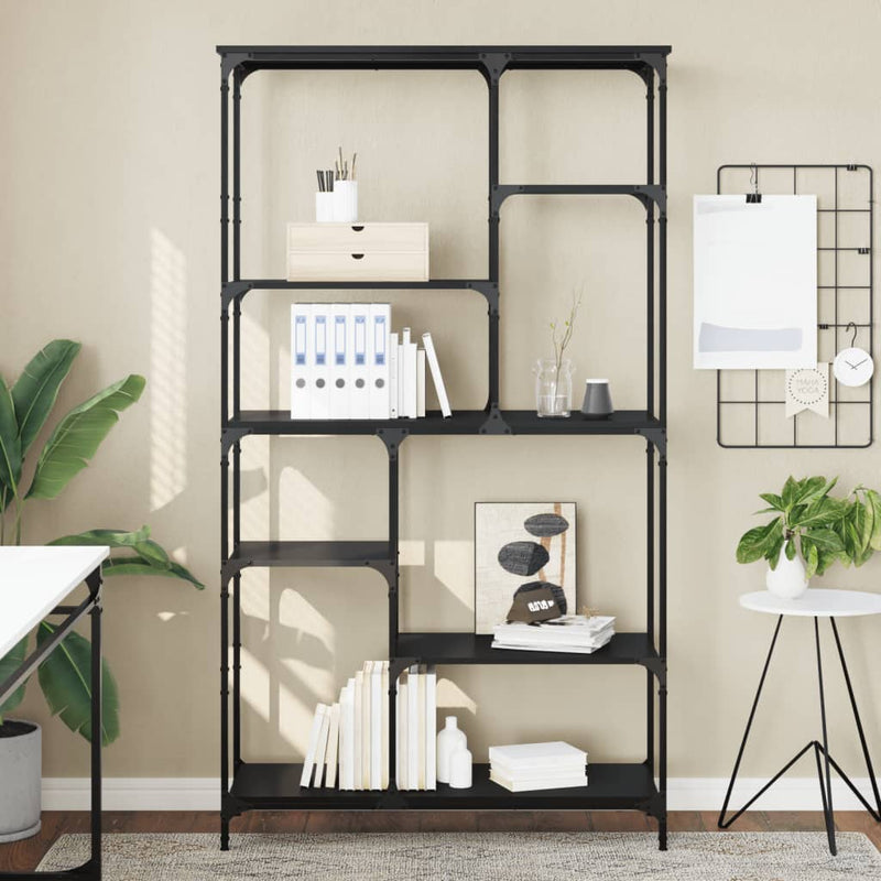 Boekenrek 99x35,5x176 cm bewerkt hout en staal zwart MeubelReus