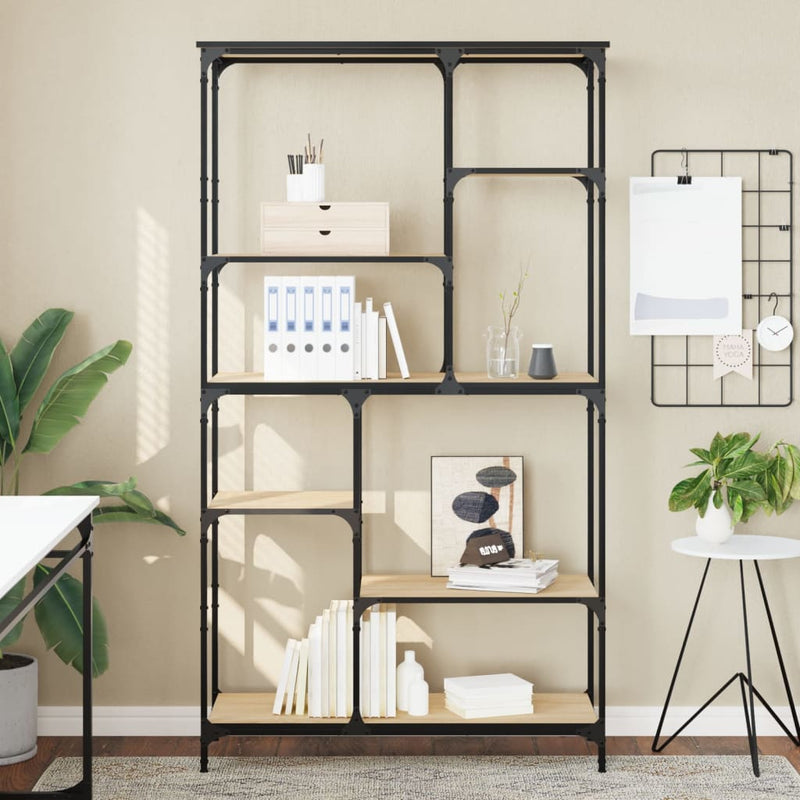 Boekenrek 99x35,5x176 cm bewerkt hout en staal sonoma eiken MeubelReus