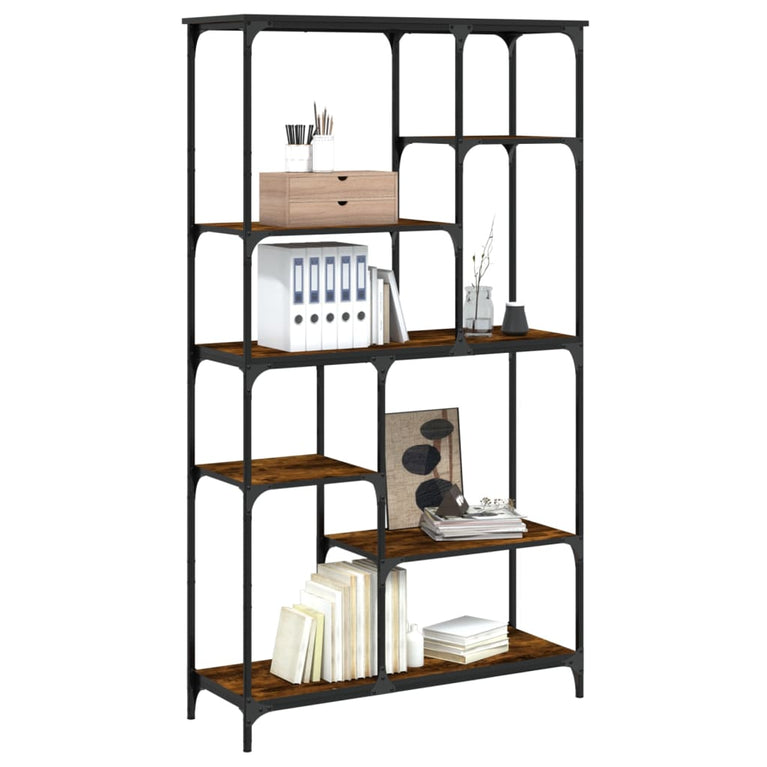 Boekenrek 99x35,5x176 cm bewerkt hout en staal gerookt eiken MeubelReus