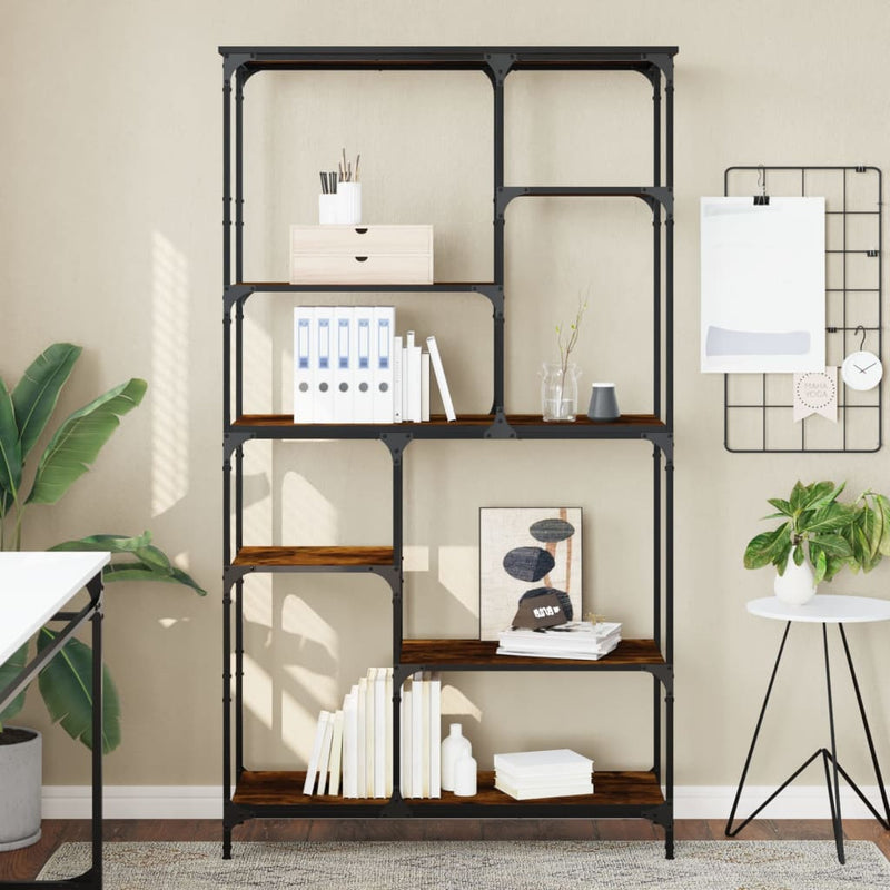 Boekenrek 99x35,5x176 cm bewerkt hout en staal gerookt eiken MeubelReus