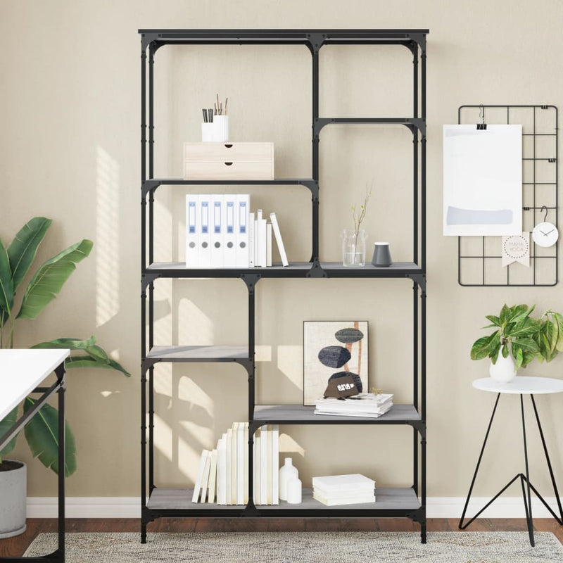 Boekenrek 99x35,5x176 cm bewerkt hout en staal grijs sonoma MeubelReus