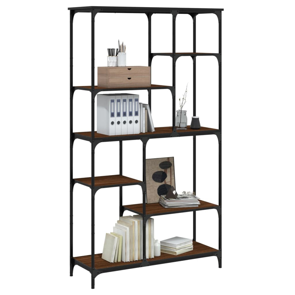 Boekenrek 99x35,5x176 cm bewerkt hout en staal bruin eikenkleur MeubelReus